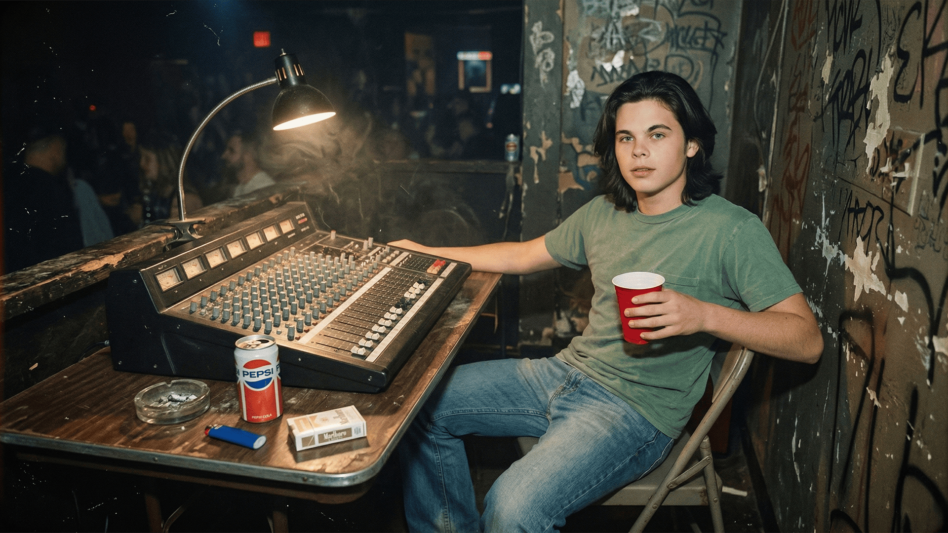 Brian setting up for Talas at O'Reilly's Pub, Buffalo, NY, 1978