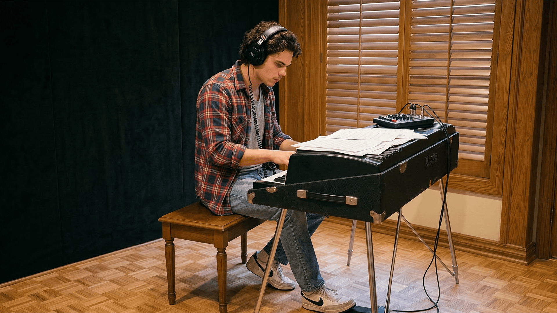 Brian writing a jingle at the Pedernales Studio outside of Austin Texas, 1985
